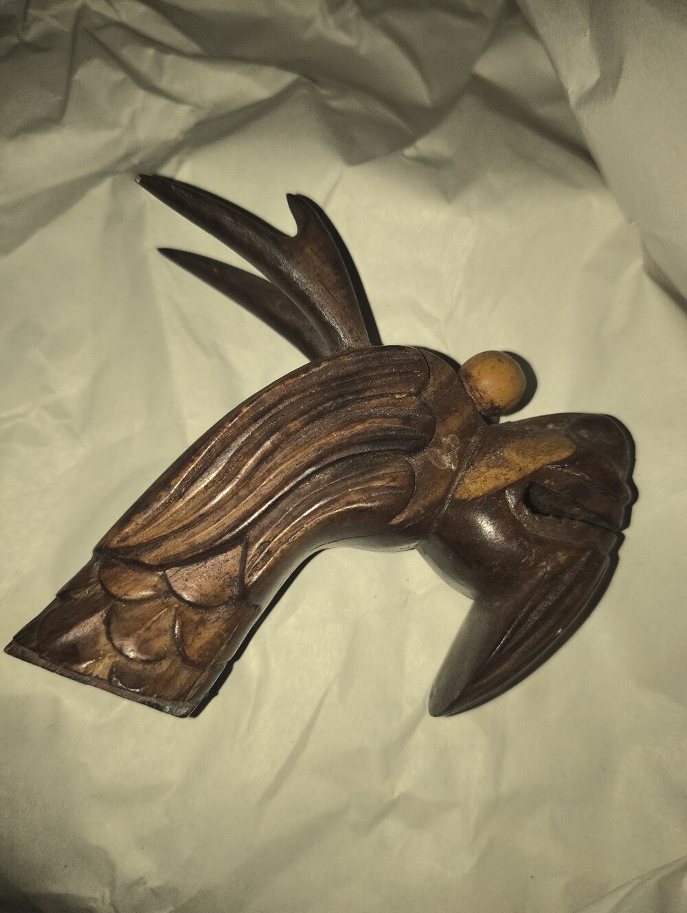 Antique Hand Carved Wood Cane Handle .